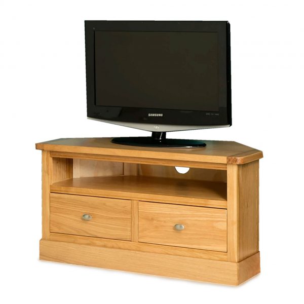 Hampshire Light Oak Corner TV Stand, Screens up to 46&#8243; | Solid Oak, MySmallSpace UK
