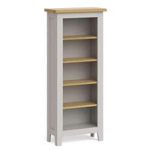 G5168-Grey-Painted-Slim-Narrow-Wooden-Bookcase-5-Shelf-Oak-Top-Lundy-Roseland-Furniture-1