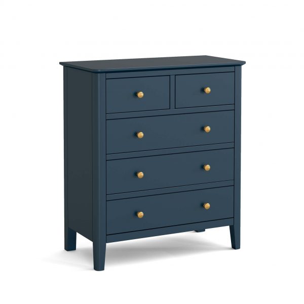 Stirling Blue Scandi 2 over 3 Chest of 5 Drawers, Painted Pine Wood, MySmallSpace UK