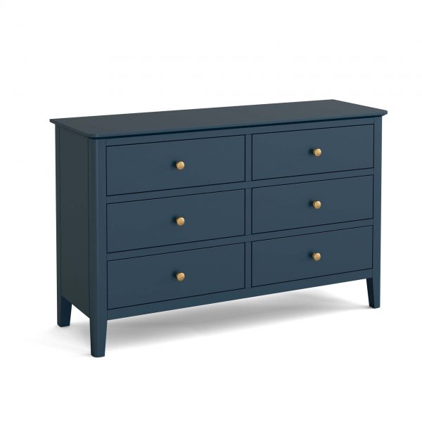 Stirling Blue  Scandi 3 over 3 Chest of 6 Drawers, Painted Pine Wood, MySmallSpace UK