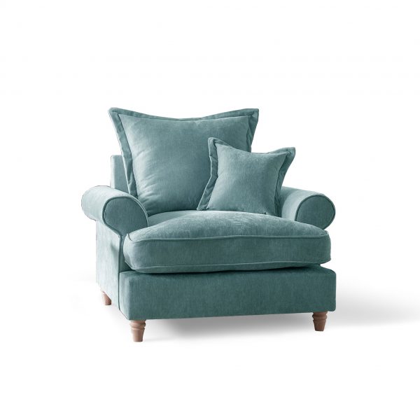 Comfy Riley Pillow Back Chenille Armchair | Modern Grey Green Gold Blue Living Room Snuggle Chair Upholstered Fabric Small Lounge Couch UK, MySmallSpace UK