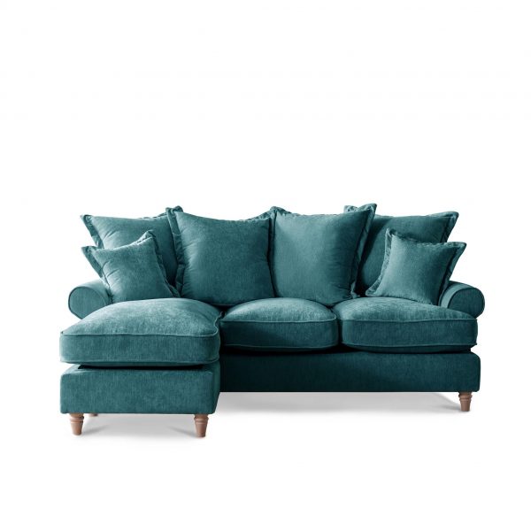 Comfy Riley Pillow Back 3 Seater Chaise Sofas | Modern Grey Green Gold Blue Living Room Settee | Fabric Corner Sofa Large Lounge Couch Roseland UK, MySmallSpace UK