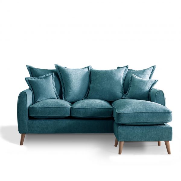 Comfy Rowen Pillow Back 3 Seater Chaise Sofas | Modern Grey Green Gold Blue Living Room Settee | Fabric Corner Sofa Large Lounge Couch Roseland UK, MySmallSpace UK