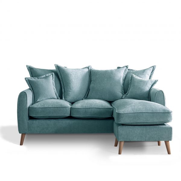 Comfy Rowen Pillow Back 3 Seater Chaise Sofas | Modern Grey Green Gold Blue Living Room Settee | Fabric Corner Sofa Large Lounge Couch Roseland UK, MySmallSpace UK