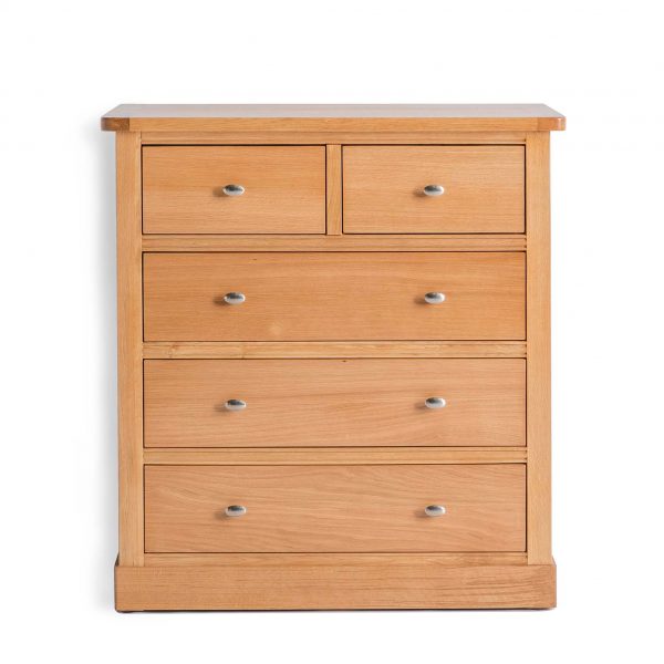 Hampshire Light Oak Chest of Drawers with Plinth | Solid Oak 5 Drawers, MySmallSpace UK