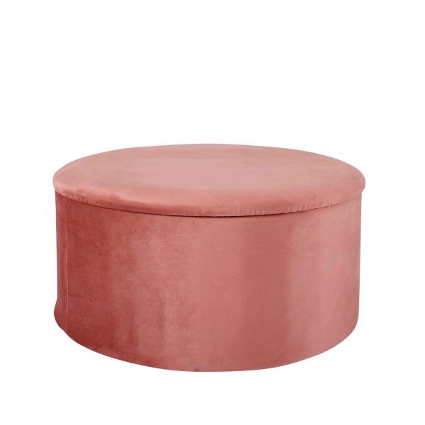 Mandy Blue, Pink or Grey Velvet Round Ottoman Storage Box for Bedroom or Living Room, MySmallSpace UK