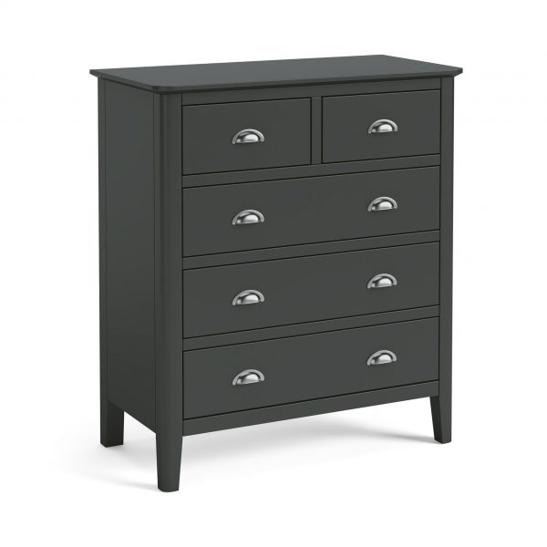 Dumbarton Charcoal Grey Scandi 2 over 3 Chest of 5 Drawers for Bedroom | Contemporary Painted Pine Wooden Storage Cabinet Unit, MySmallSpace UK