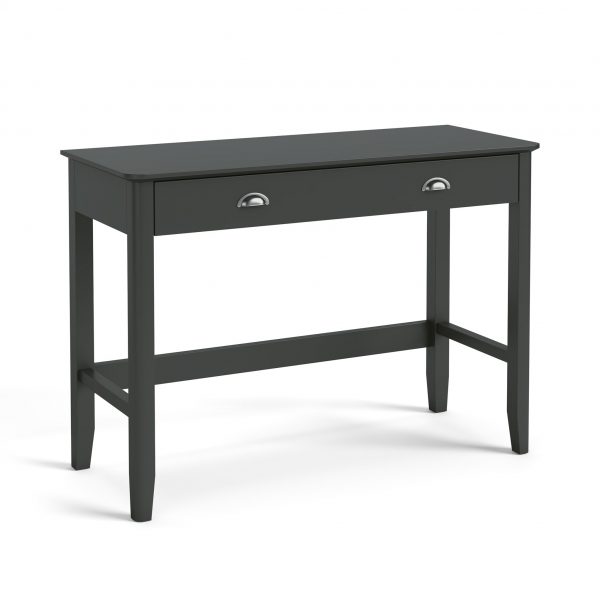 Dumbarton Charcoal Grey Scandi Work from Home Office Computer Desk, Solid Pine Wood | Contemporary Scandi Style Painted Solid Wooden Dressing Table, MySmallSpace UK