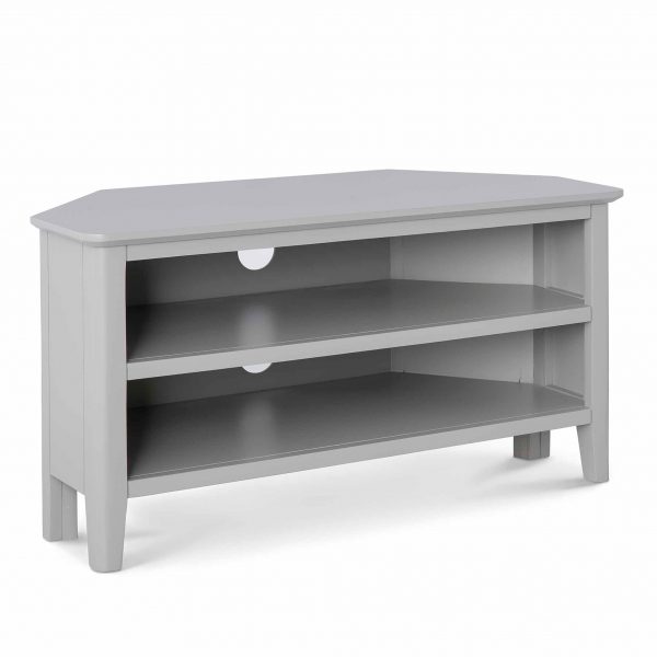 Elgin Grey Corner TV Stand, 95cm Solid Wood Media Cabinet, MySmallSpace UK