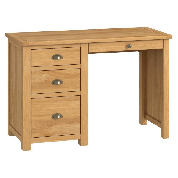 Roseland Oak Desk with Drawers, Cup Handles | Rustic Waxed Finish, MySmallSpace UK