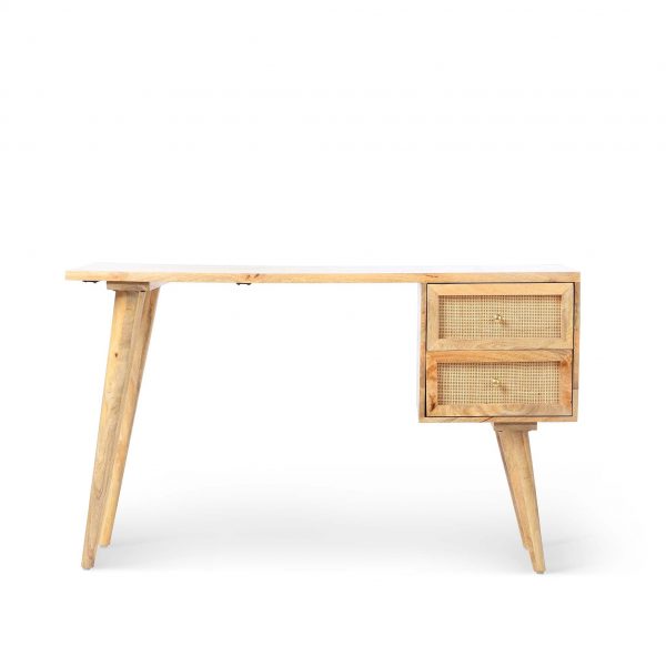 Venti Scandi Mango Wood &#038; Cane Home Office Desk / Dressing Table, MySmallSpace UK