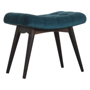 aqua-velvet-curved-hallway-bench-teal-walnut