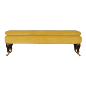 trenton-velvet-hallway-seating-bench-mustard-castor-legs