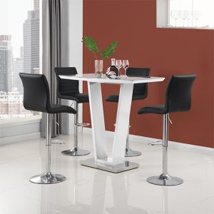 Ilko-Gloss-Bar-Table-White-4-Black-Ripple-Stools-New