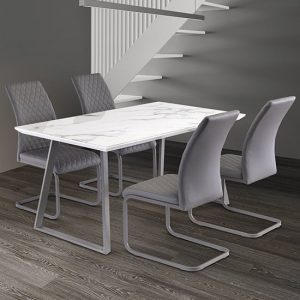 Wivola-Marble-Effect-Dining-Table-4-Huskon-Grey-Chairs