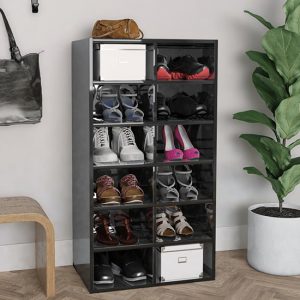 acciai-high-gloss-shoe-storage-rack-12-shelves-black