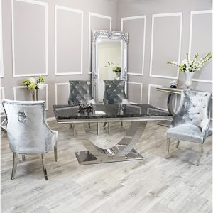 avon-black-marble-dining-table4-dessel-pewter-chairs