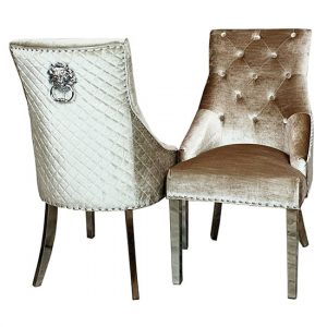 benton-lion-knocker-beige-velvet-dining-chairs-pair