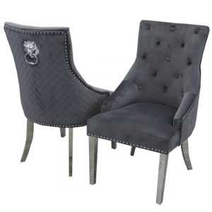 benton-lion-knocker-dark-grey-velvet-dining-chairs-pair