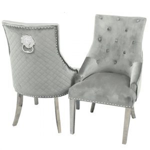 benton-lion-knocker-light-grey-velvet-dining-chairs-pair