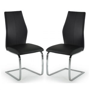 bernie-black-leather-dining-chairs-chrome-frame-pair