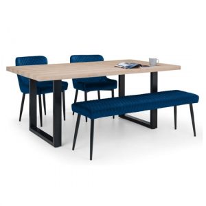 berwick-oak-dining-table-luxe-bench-2-blue-chairs