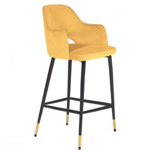 biretta-velvet-bar-chair-metal-frame-mustard