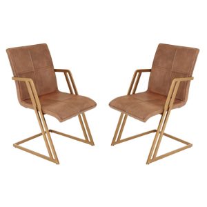 buffalo-brown-leather-chair-angular-iron-frame-pair-new
