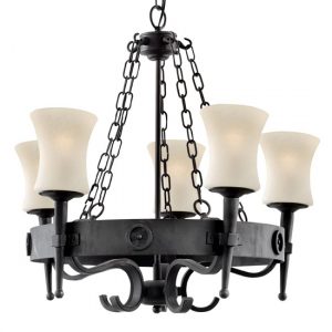 cartwheel-black-iron-5-lights-pendant-light-sanded-glass
