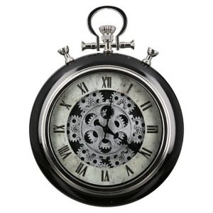 central-glass-wall-clock-black-silver-metal-frame