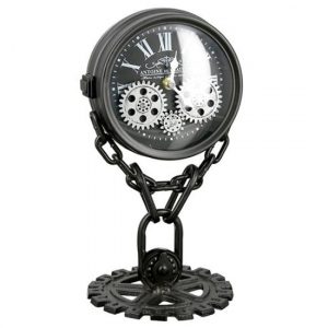 chain-glass-table-clock-black-silver-metal-frame