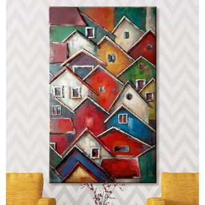 colorful-village-picture-metal-wall-art-multicolor