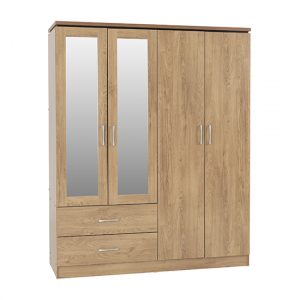 crieff-mirrored-wardrobe-4-doors-2-drawers-oak-effect