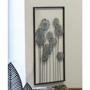 flowers-metal-wall-art-silver-antique-dark-brown-frame