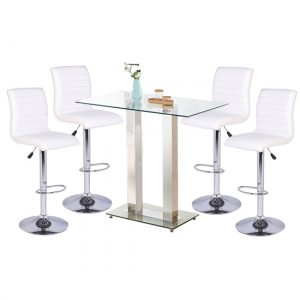 jet-glass-bar-table-4-white-leather-ripple-stools