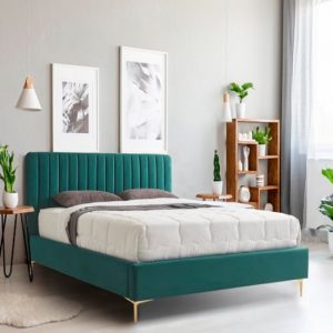 lenox-velvet-fabric-double-bed-green-gold-metal-legs