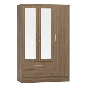 mack-mirrored-wardrobe-3-door-2-drawer-rustic-oak-effect