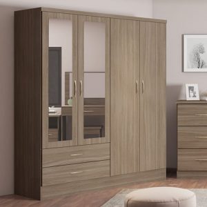 mack-mirrored-wardrobe-4-door-2-drawer-rustic-oak-effect