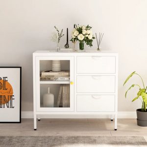 masika-steel-display-cabinet-1-door-3-drawers-white