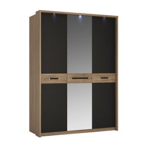 moneti-led-mirrored-3-doors-wardrobe-oak-matt-black