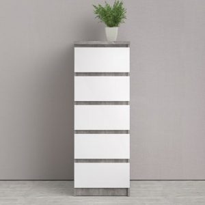 nakou-narrow-high-gloss-chest-of-5-drawers-concrete-white