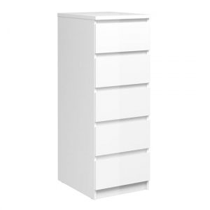 nakou-narrow-high-gloss-chest-of-5-drawers-white
