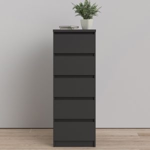 nakou-narrow-wooden-chest-of-5-drawers-matt-black