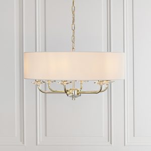 nixon-6-lights-white-fabric-pendant-light-brass