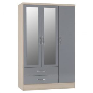 nunky-mirrored-wardrobe-grey-gloss-3-doors-2-drawers