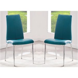 opal-teal-faux-leather-dining-chair-chrome-legs-pair-new