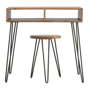 ouzel-wooden-study-desk-oak-ish-stool-iron-base