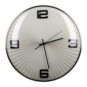 ribbed-glass-wall-clock-black-silver-metal-frame