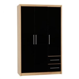 seville-wardrobe-black-high-gloss-light-oak-3-doors