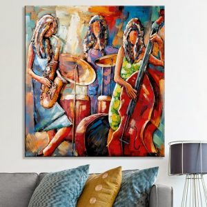 sisters-of-jazz-picture-metal-wall-art-multicolor-red